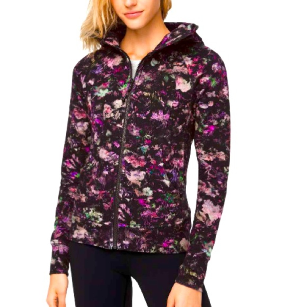 lululemon athletica Black Floral Zip-Up Hoodie